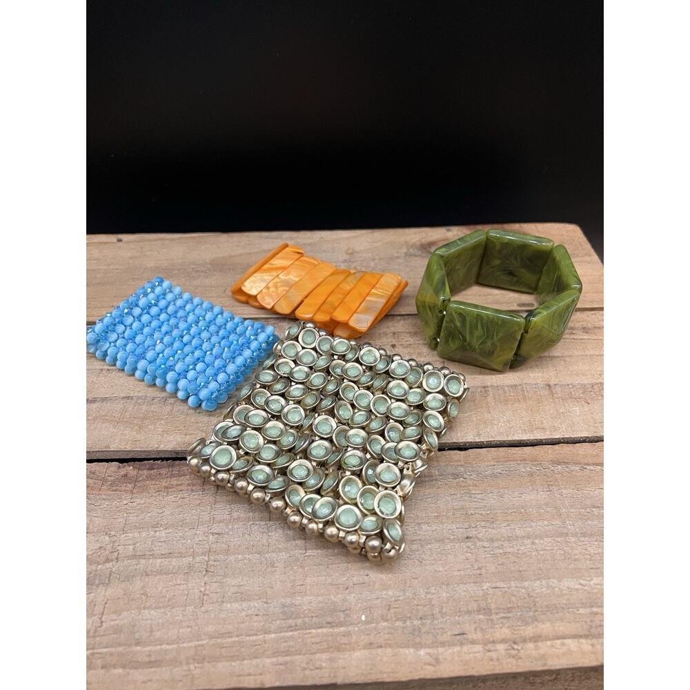 Collection of assorted fashion bracelets - Green, Blue, Aqua And Gold, Orange